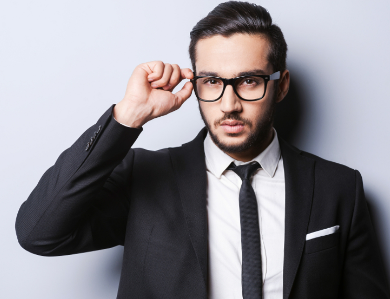 a fashion man wearing black frame glasses