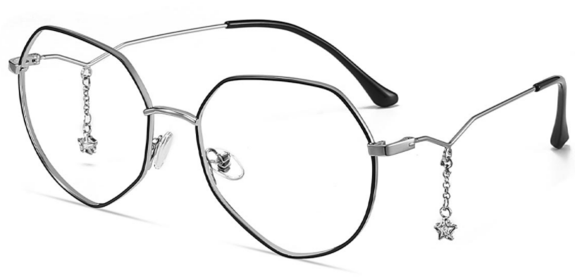 Round Black/Silver Eyeglasses For Women