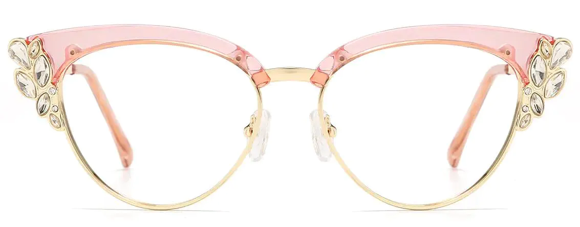 Ozara: Cat-eye Gold-Pink Glasses