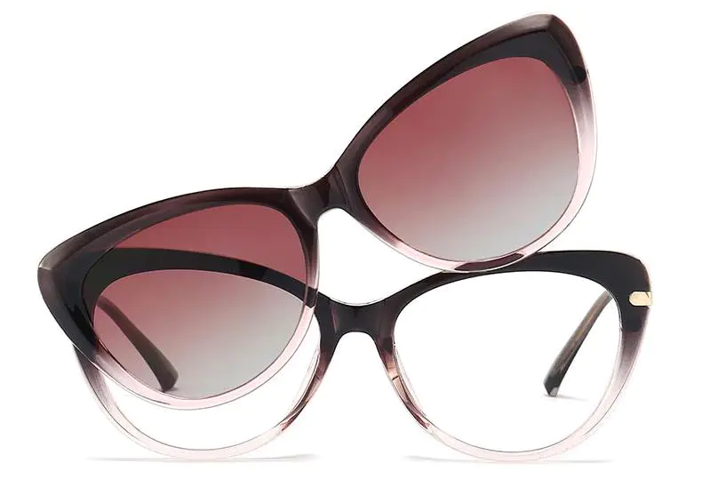 Elena: Cat-eye Grey/Pink Clip On Sunglasses