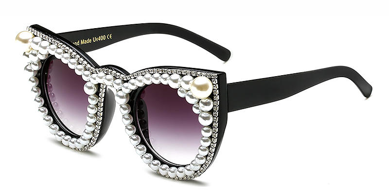 Pearl Diamond Black Gradual Grey Ruri - Cat Eye Sunglasses