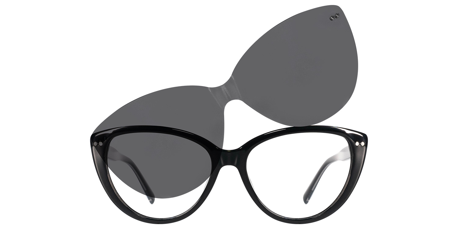 Black Olwyn Glasses - Cat Eye Clip-On Sunglasses