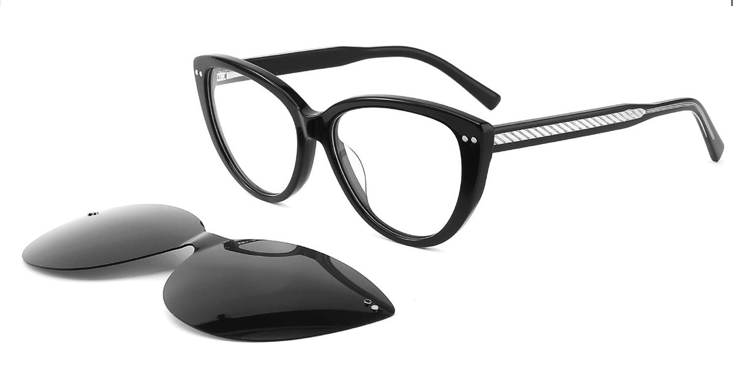 Black Olwyn Glasses - Cat Eye Clip-On Sunglasses