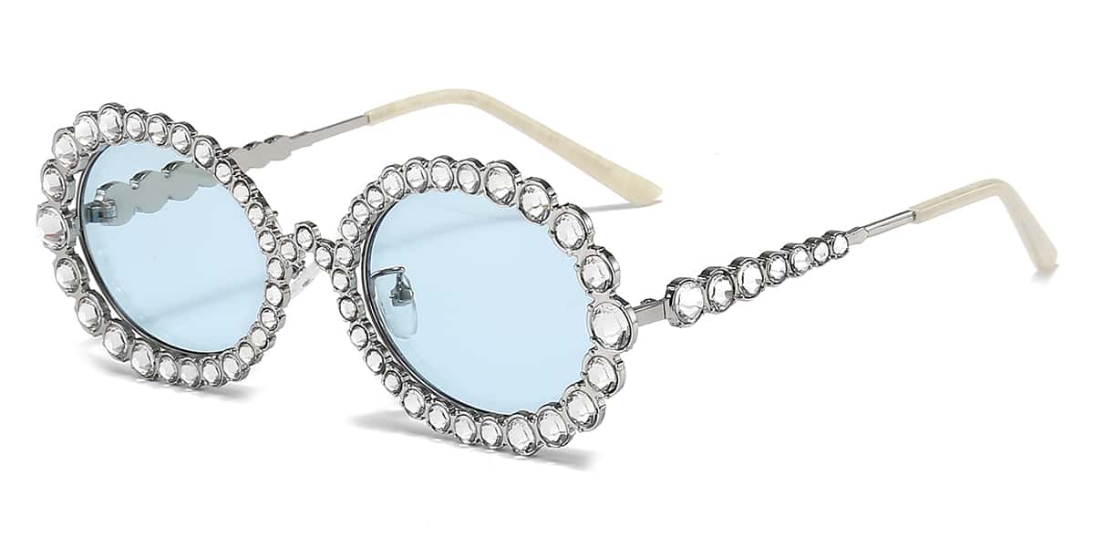 Big Diamond Silver Blue - Round Sunglasses - Ekat