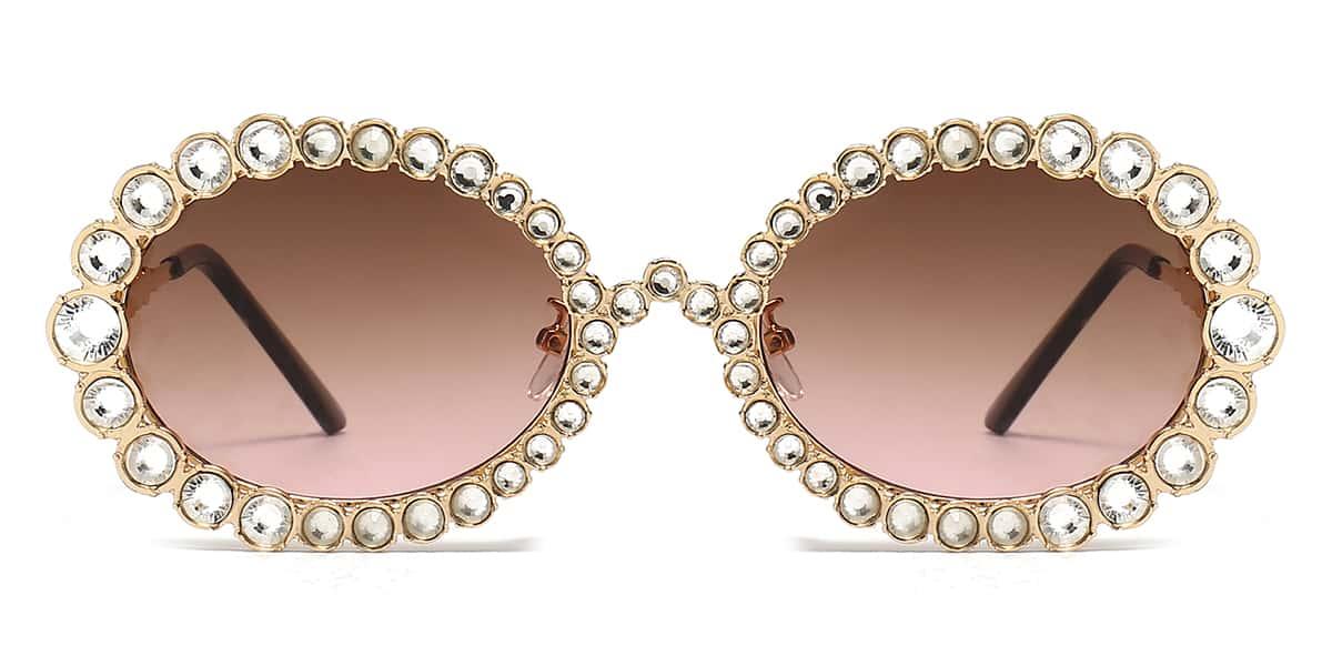 Diamond Gold Brown Pink Ekat - Round Sunglasses