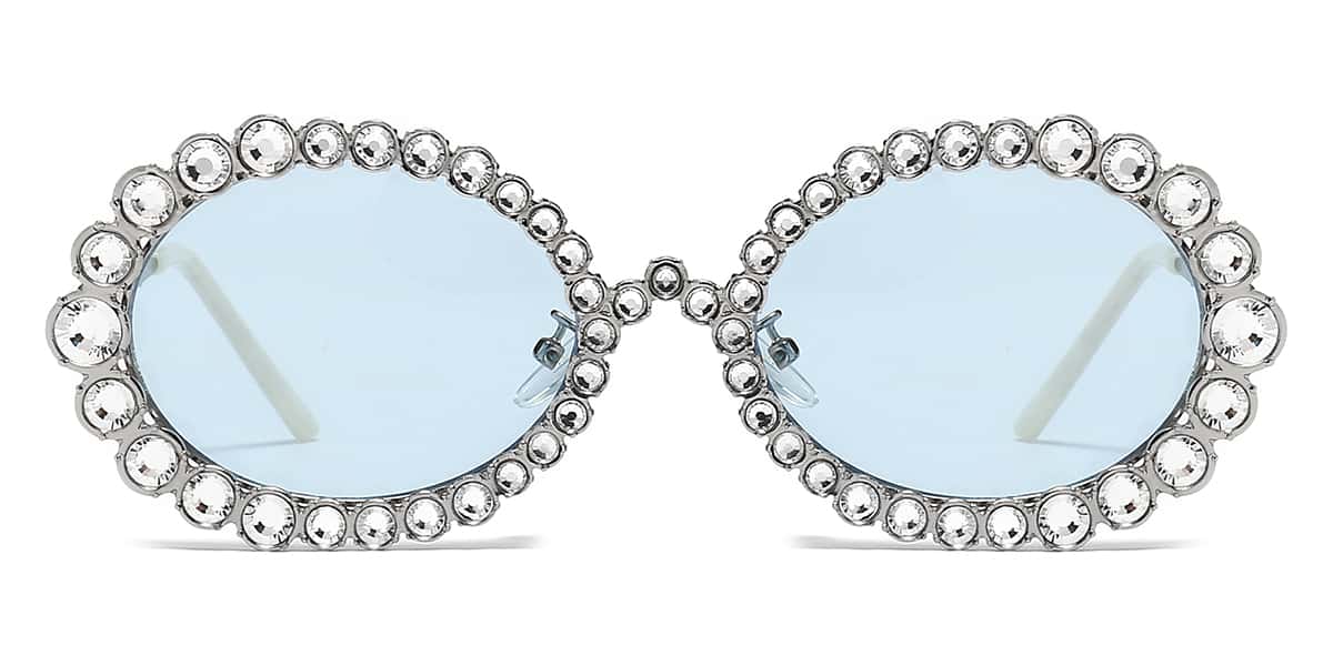 Big Diamond Silver Blue Ekat - Round Sunglasses