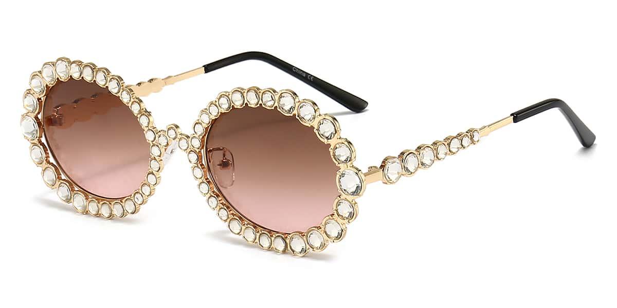 Diamond Gold Brown Pink Ekat - Round Sunglasses