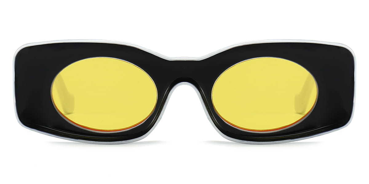 Black Yellow Sirka - Rectangle Sunglasses