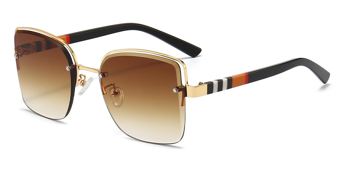 Gold Gradual Brown Ayla - Square Sunglasses