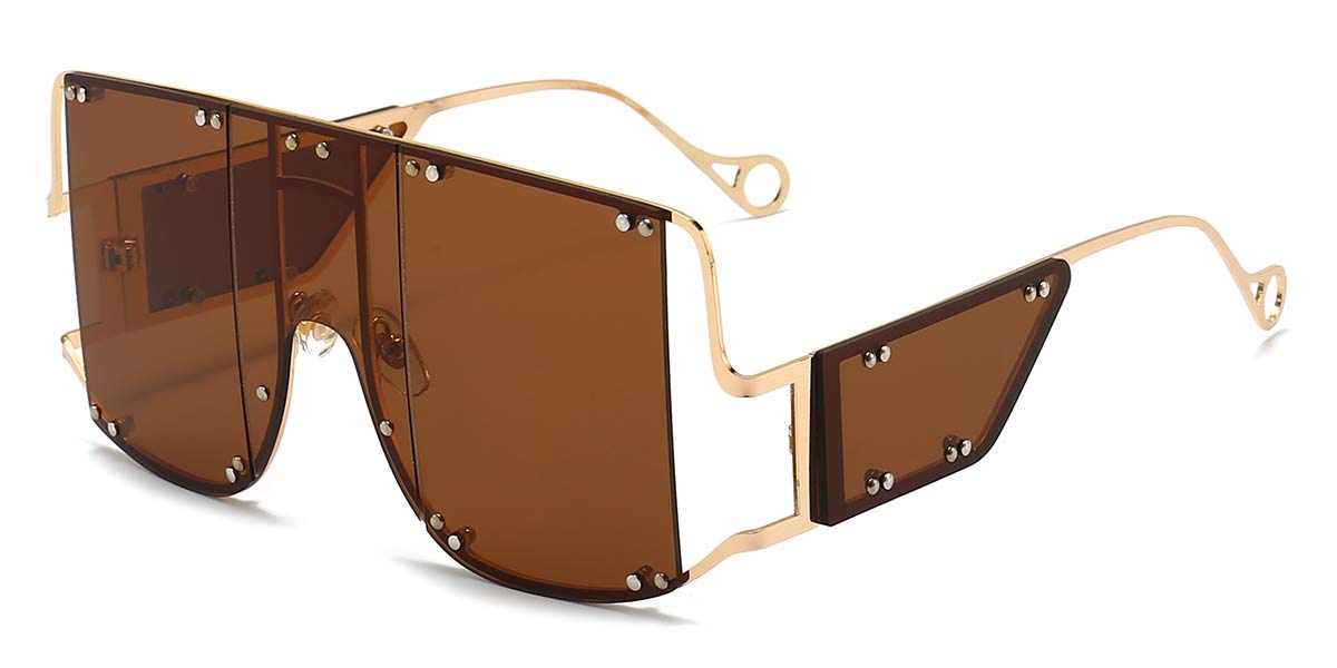 Gold Brown Cyra - Square Sunglasses