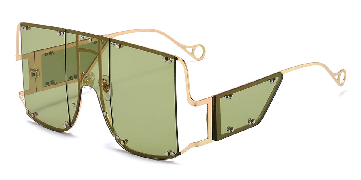 Gold Olive Green - Square Sunglasses - Cyra