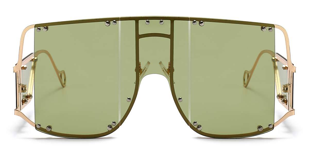 Gold Olive Green Cyra - Square Sunglasses