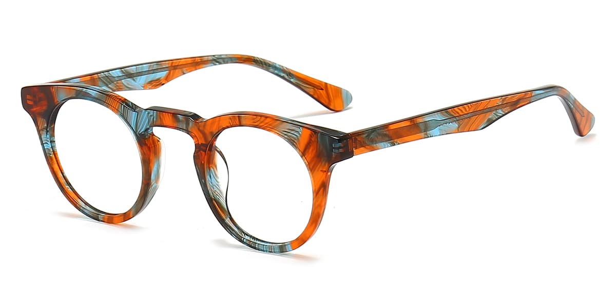 Blue Orange Woodgrain - Round Glasses - Koko