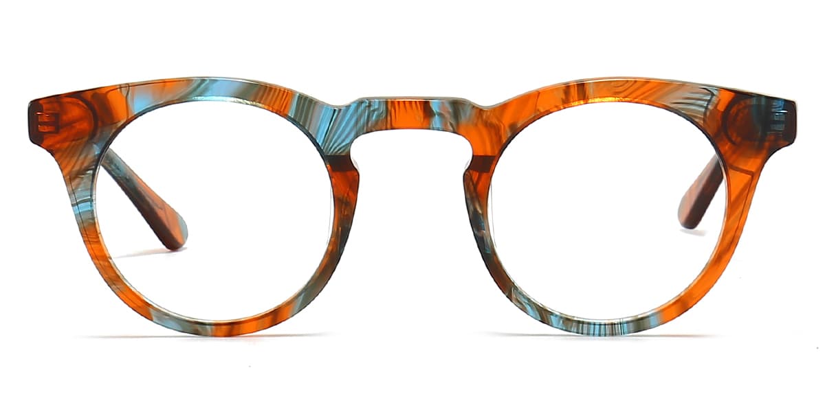 Blue Orange Woodgrain - Round Glasses - Koko