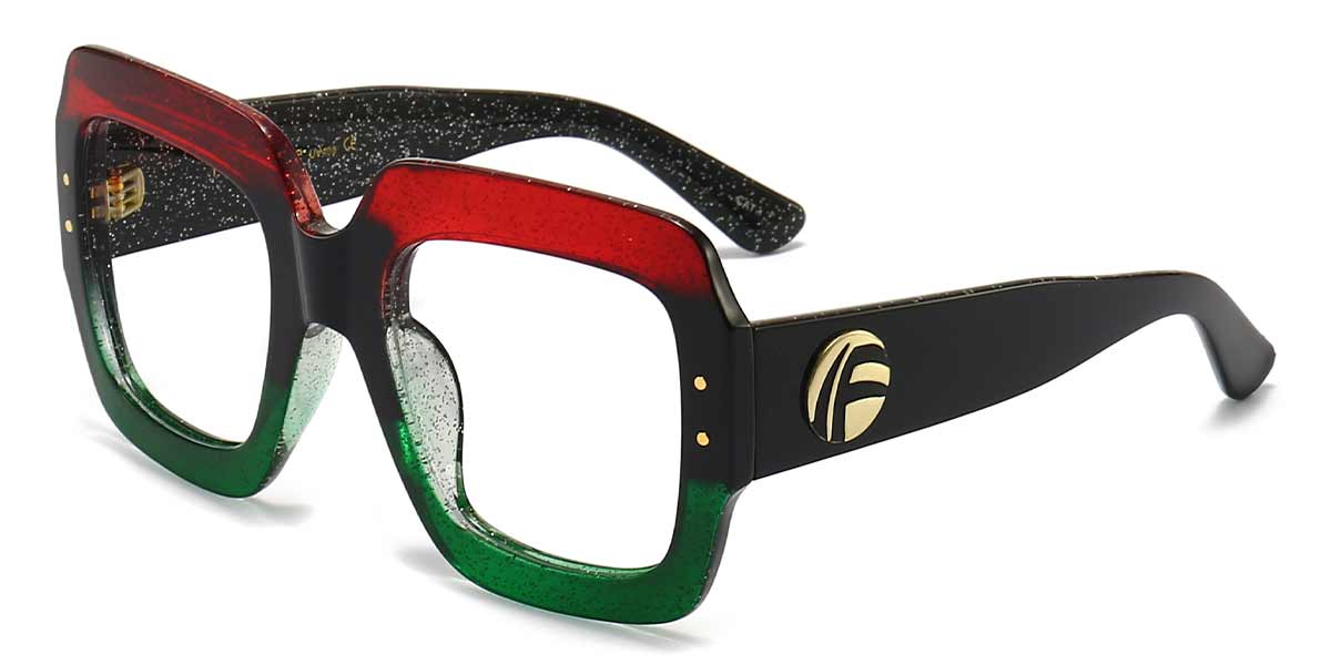 Crystal Red Green - Square Glasses - Mnemosyne