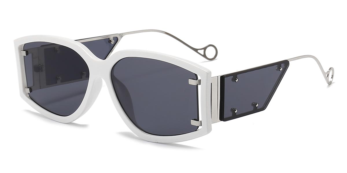 White Grey - Rectangle Sunglasses - Pearl