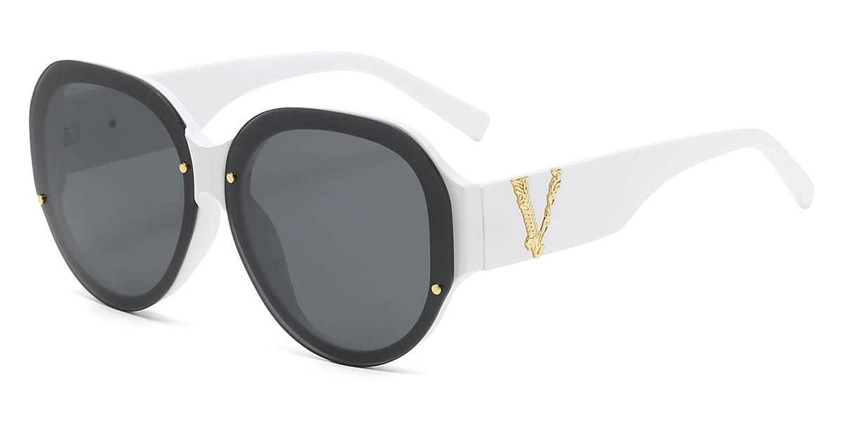 White Grey Kimana - Round Sunglasses