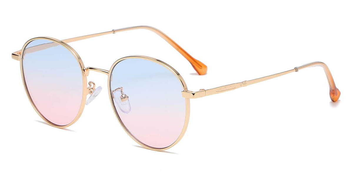 Gold Blue Pink Nayeli - Round Sunglasses