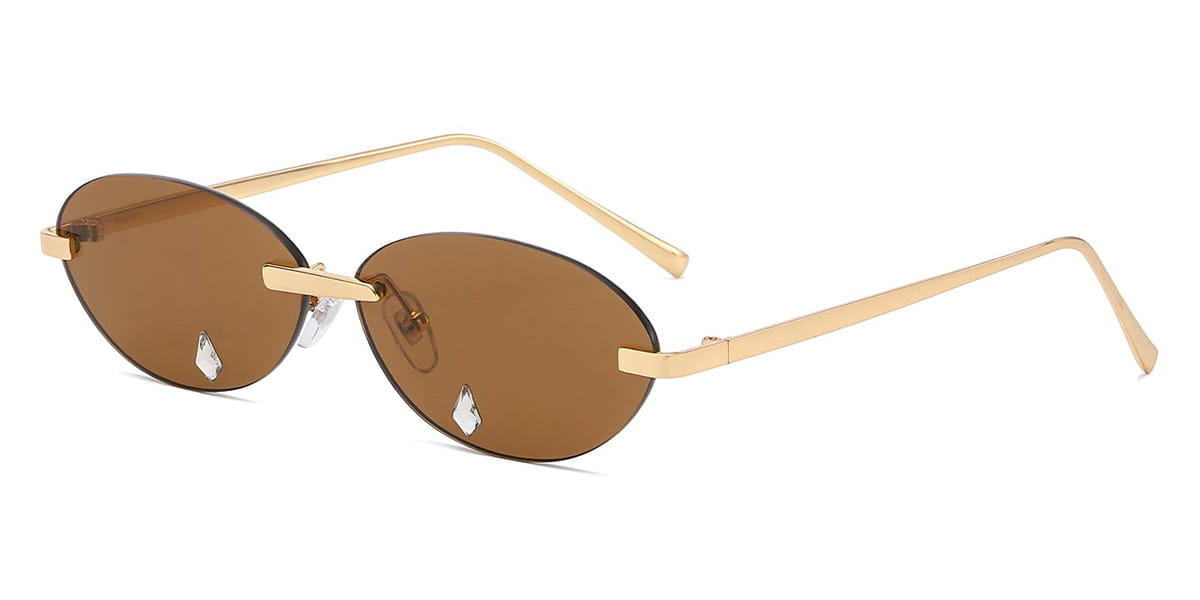 Brown - Oval Sunglasses - Nicasia