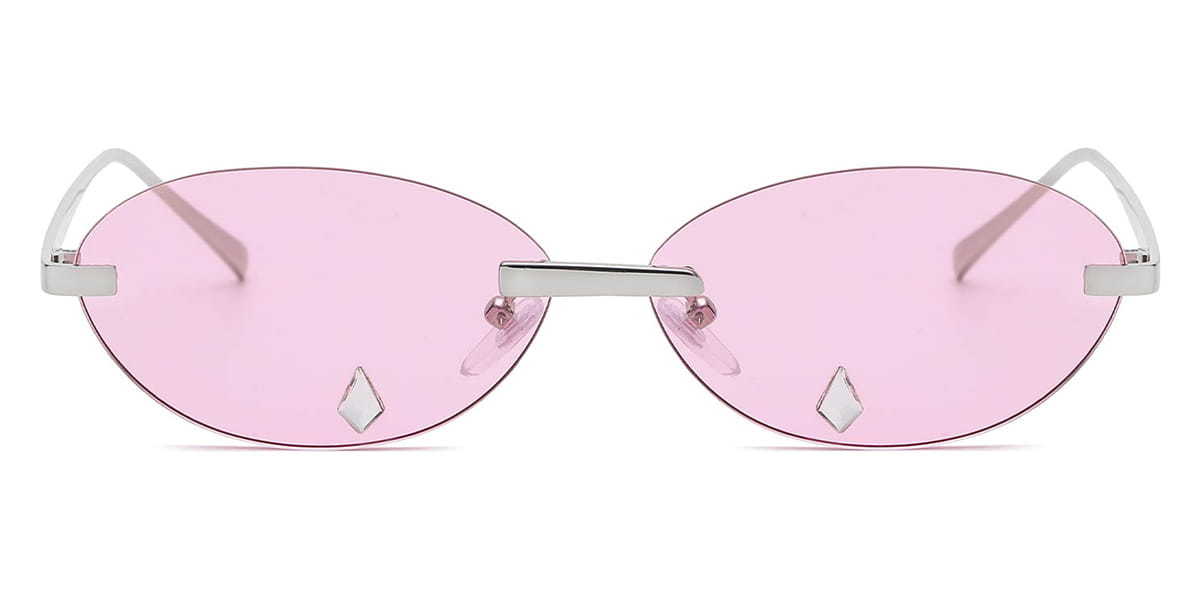 Silver Pink Nicasia - Oval Sunglasses