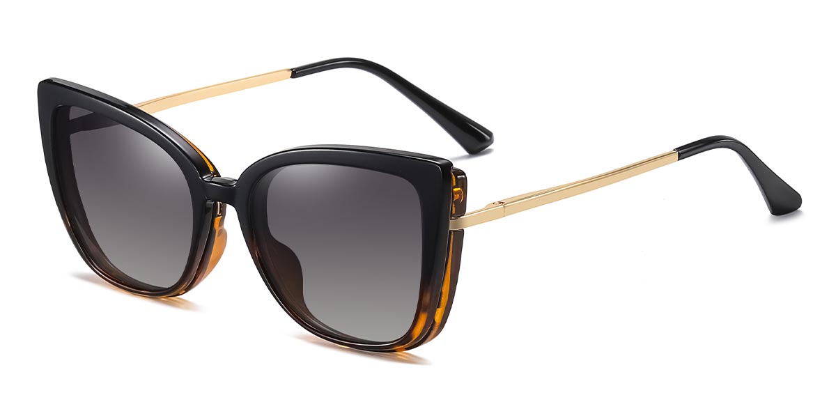 Noir Écaille de tortue Victoria Lunettes - Cat Eye Clip-On Sunglasses