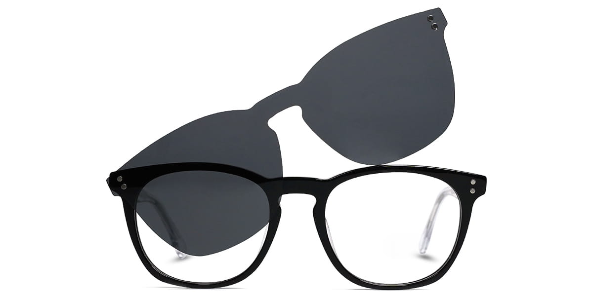 Black - Oval Clip-On Sunglasses - Sindry