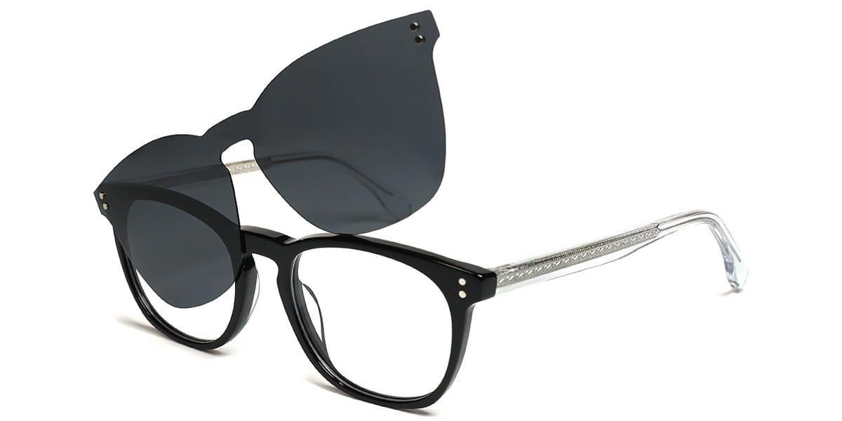 Black Sindry - Oval Clip-On Sunglasses