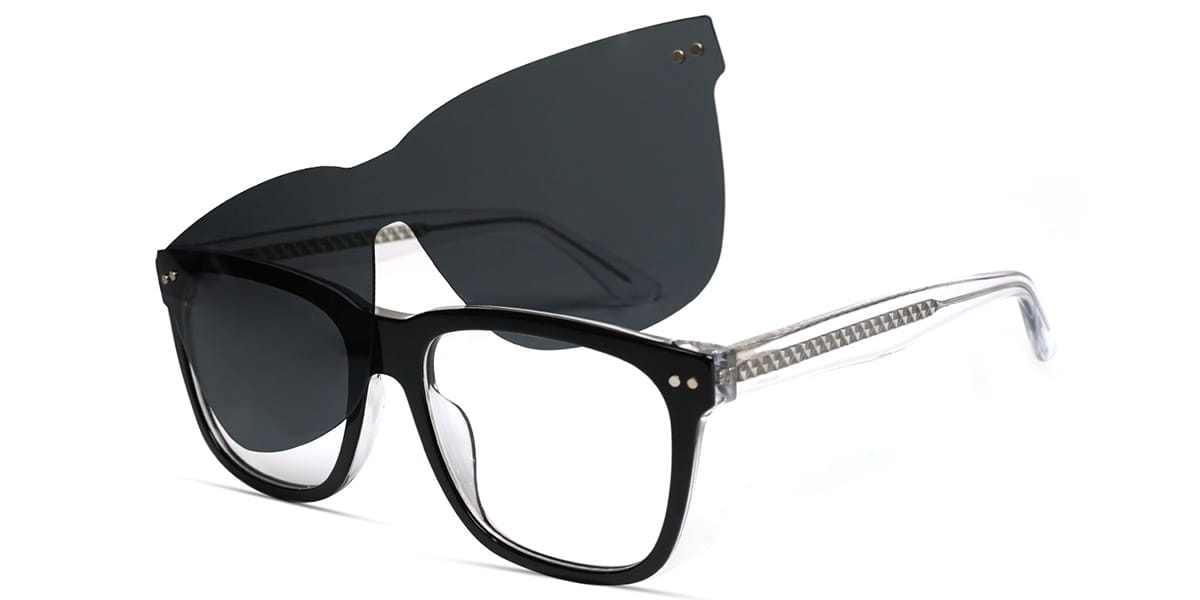 Black Teal - Square Clip-On Sunglasses