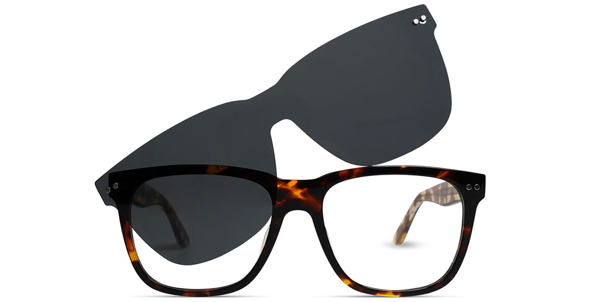 Tortoiseshell - Square Clip-On Sunglasses - Teal