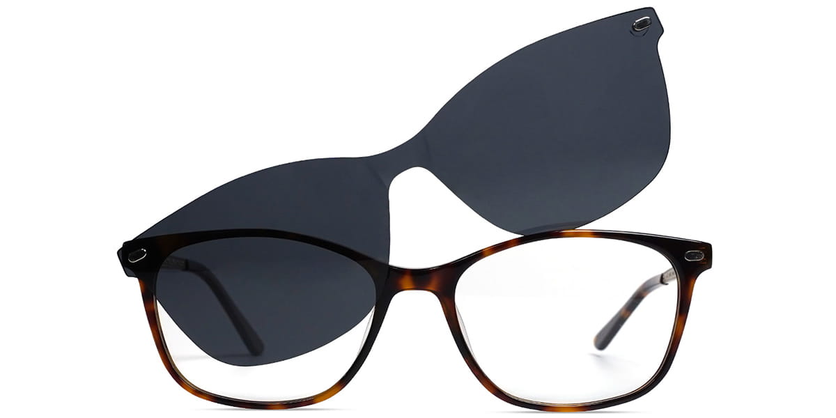 Tortoiseshell - Rectangle Clip-On Sunglasses - Vrai