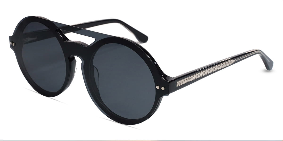 Black - Round Clip-On Sunglasses - Yaiza
