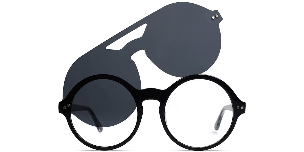 Black - Round Clip-On Sunglasses - Yaiza