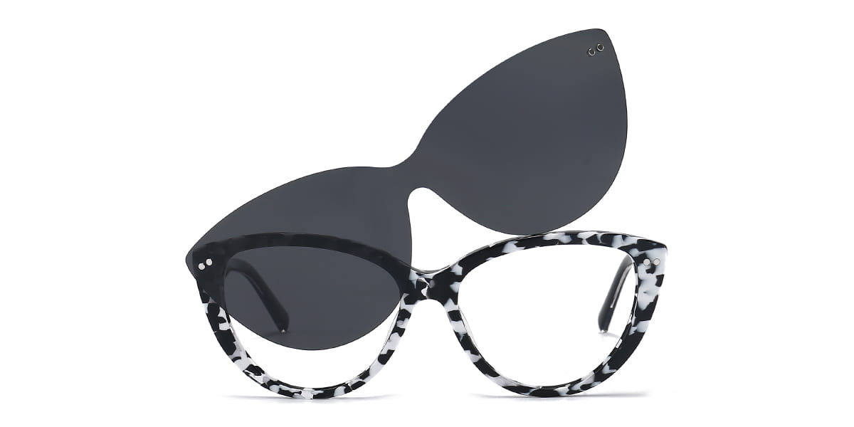 Black Tortoiseshell Olwyn Glasses - Cat Eye Clip-On Sunglasses