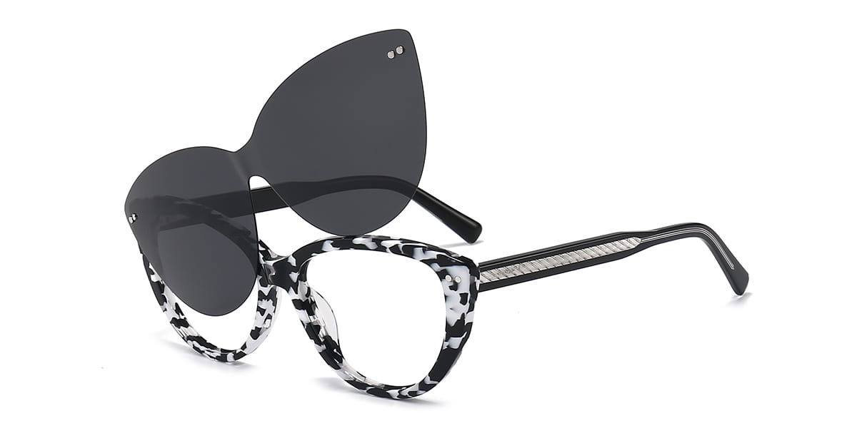Black Tortoiseshell Olwyn Glasses - Cat Eye Clip-On Sunglasses