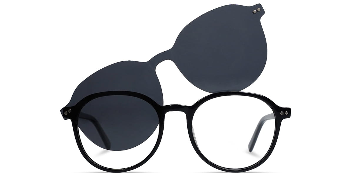 Black - Oval Clip-On Sunglasses - Crispin
