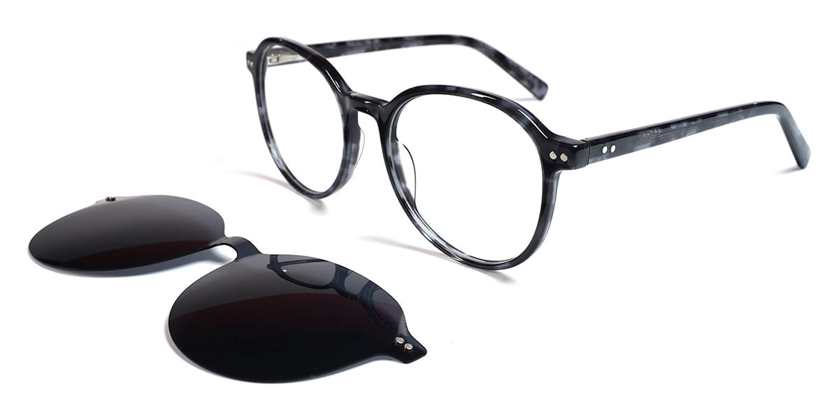 Black Tortoiseshell - Oval Clip-On Sunglasses - Crispin