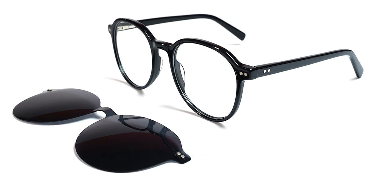 Black - Oval Clip-On Sunglasses - Crispin