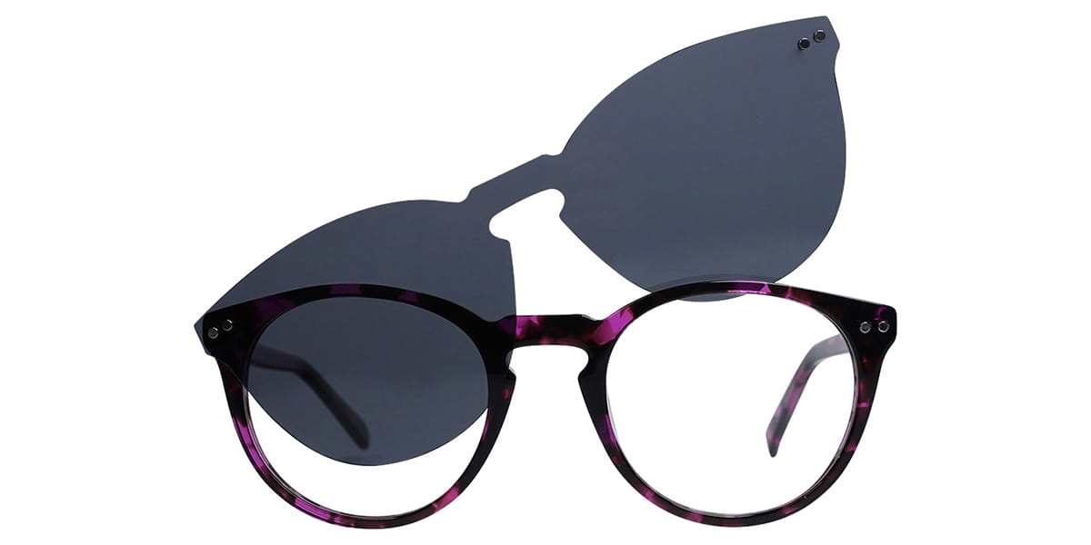 Purple Tortoiseshell Xerxes - Round Clip-On Sunglasses