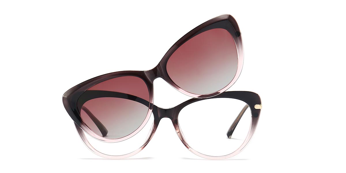 Grey Pink - Cat eye Clip-On Sunglasses - Elena