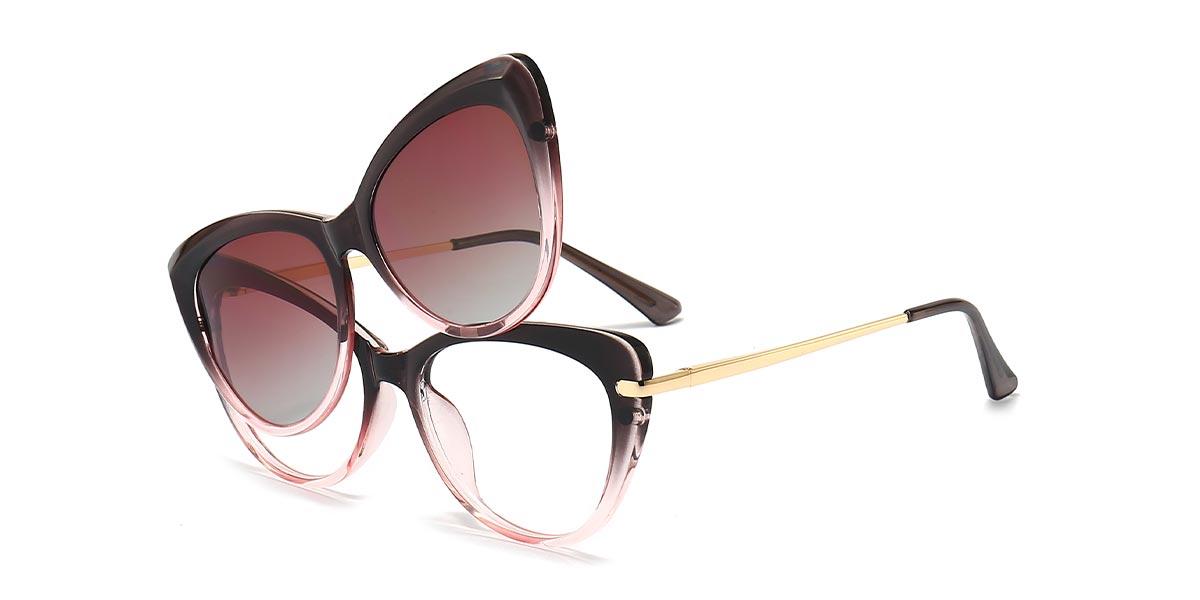 Grey Pink Elena - Cat Eye Clip-On Sunglasses
