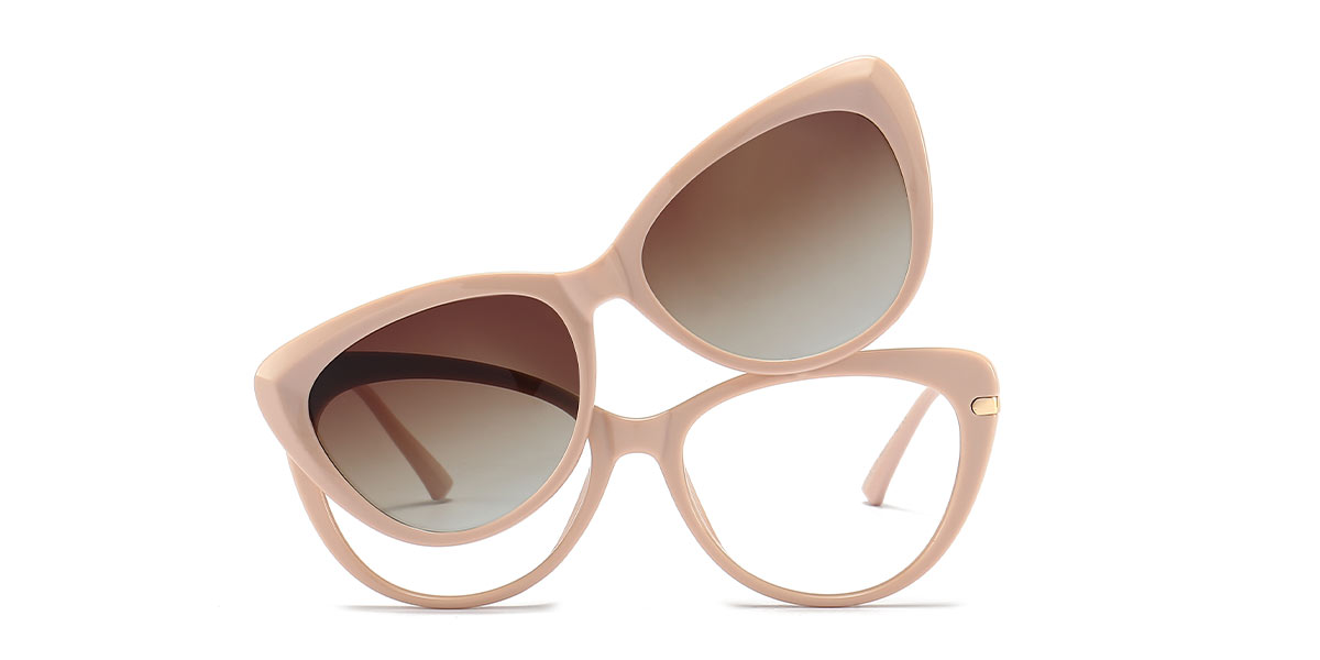 Pink - Cat eye Clip-On Sunglasses - Elena