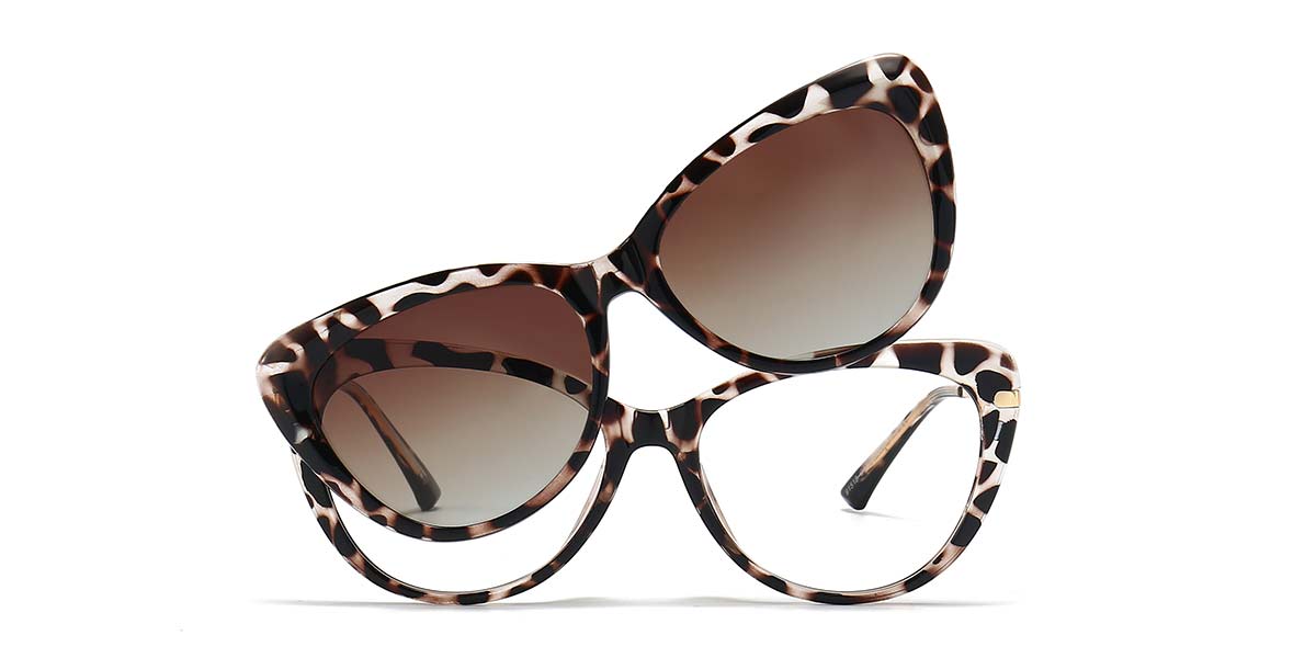 Tortoiseshell - Cat eye Clip-On Sunglasses - Elena