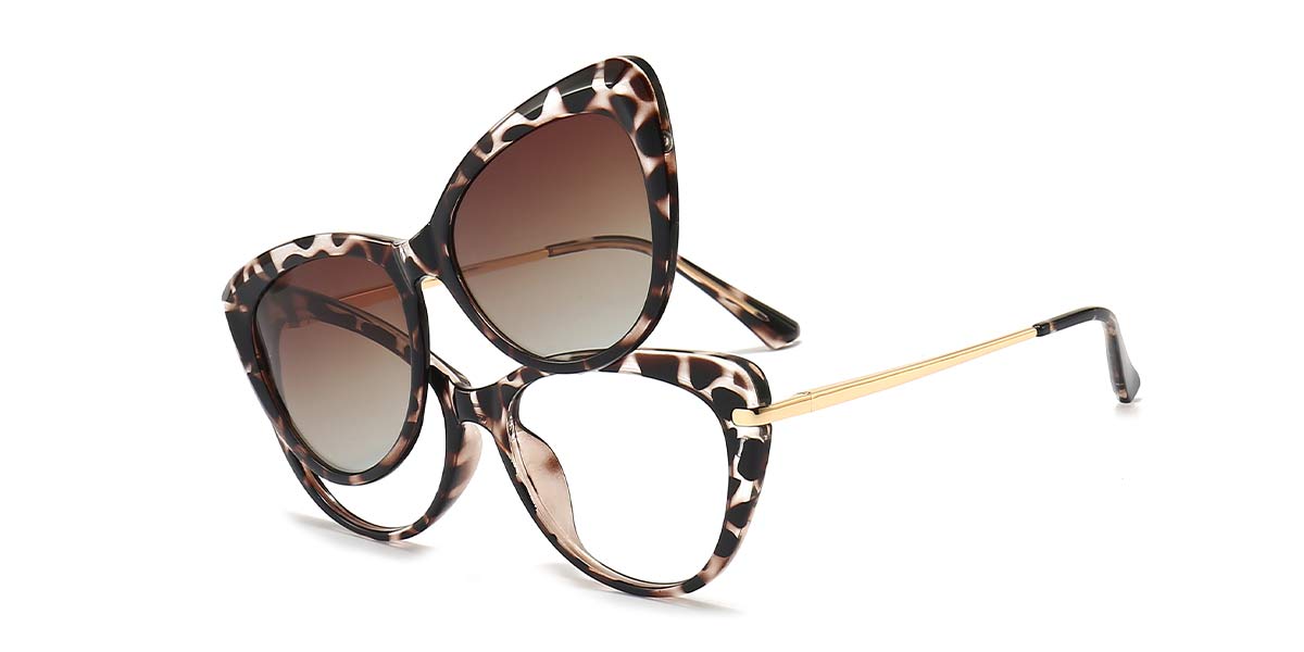 Tortoiseshell - Cat eye Clip-On Sunglasses - Elena