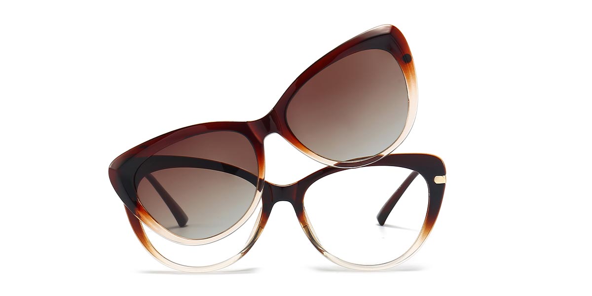 Tawny Clear - Cat eye Clip-On Sunglasses - Elena