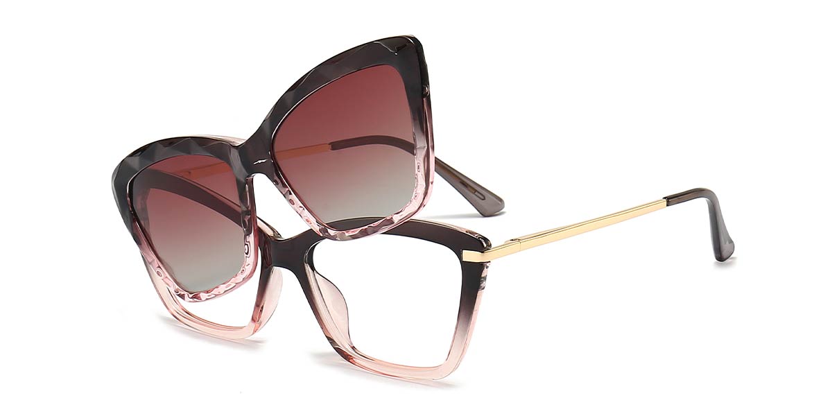 Grey Pink - Cat eye Clip-On Sunglasses - Matthew