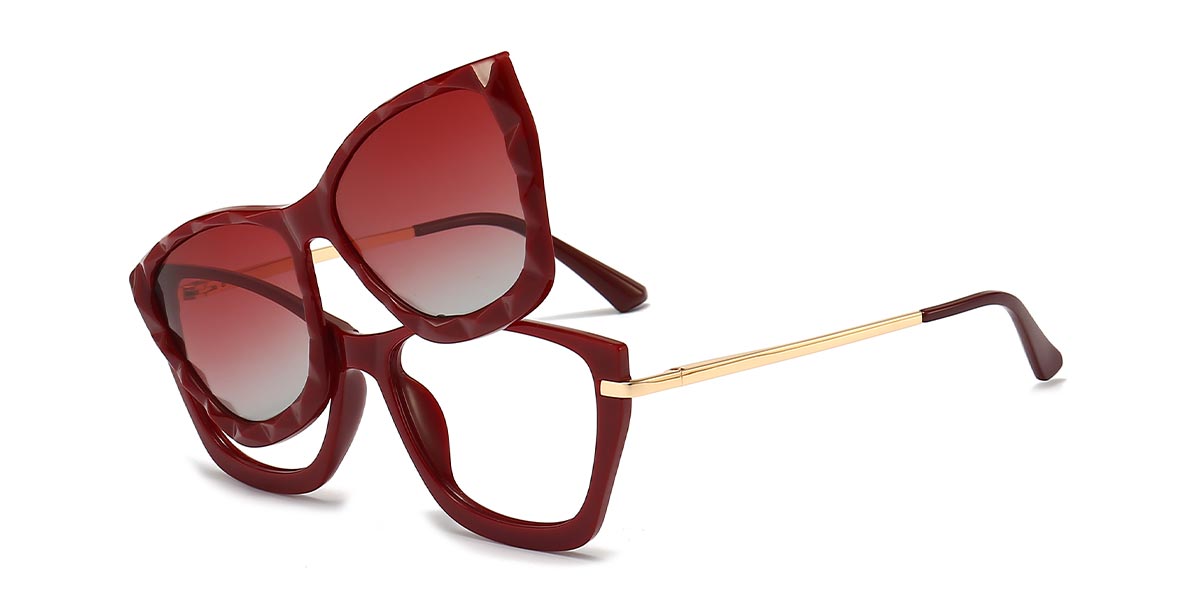 Red - Cat eye Clip-On Sunglasses - Isaac