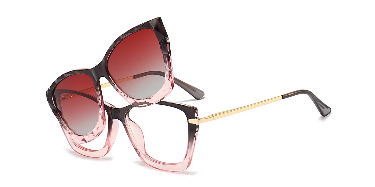 Grey Pink - Cat eye Clip-On Sunglasses - Isaac