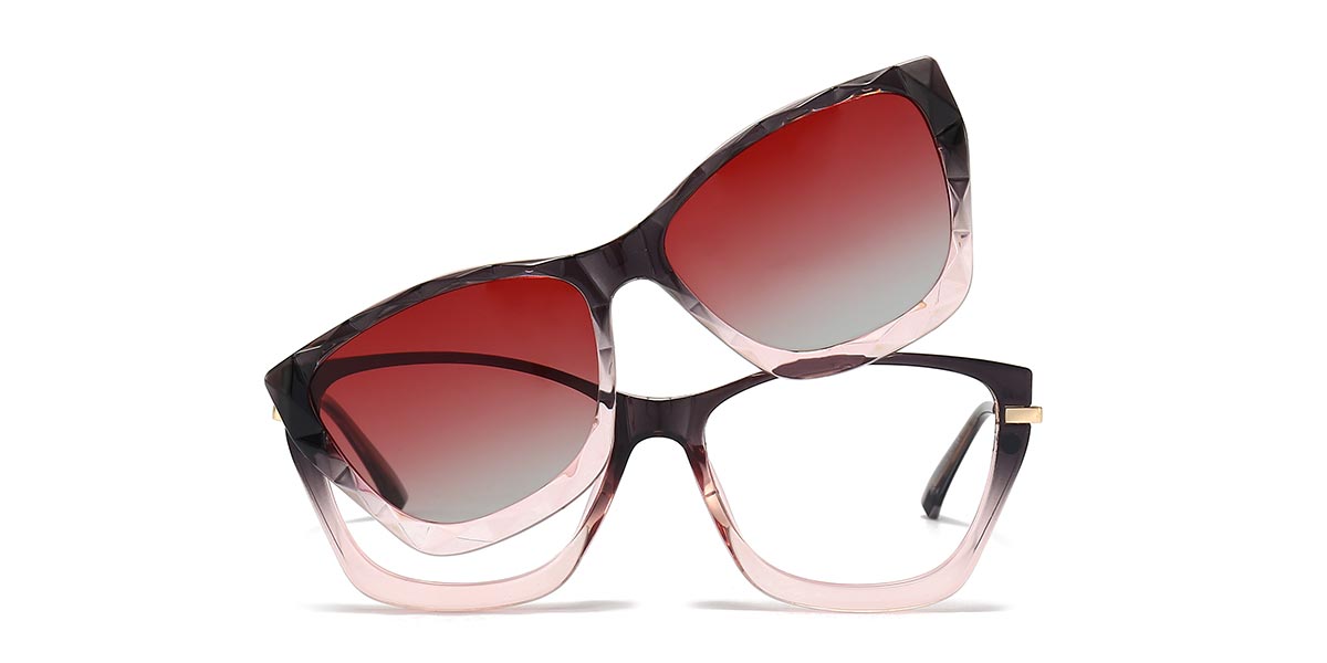 Grey Pink - Cat eye Clip-On Sunglasses - Isaac