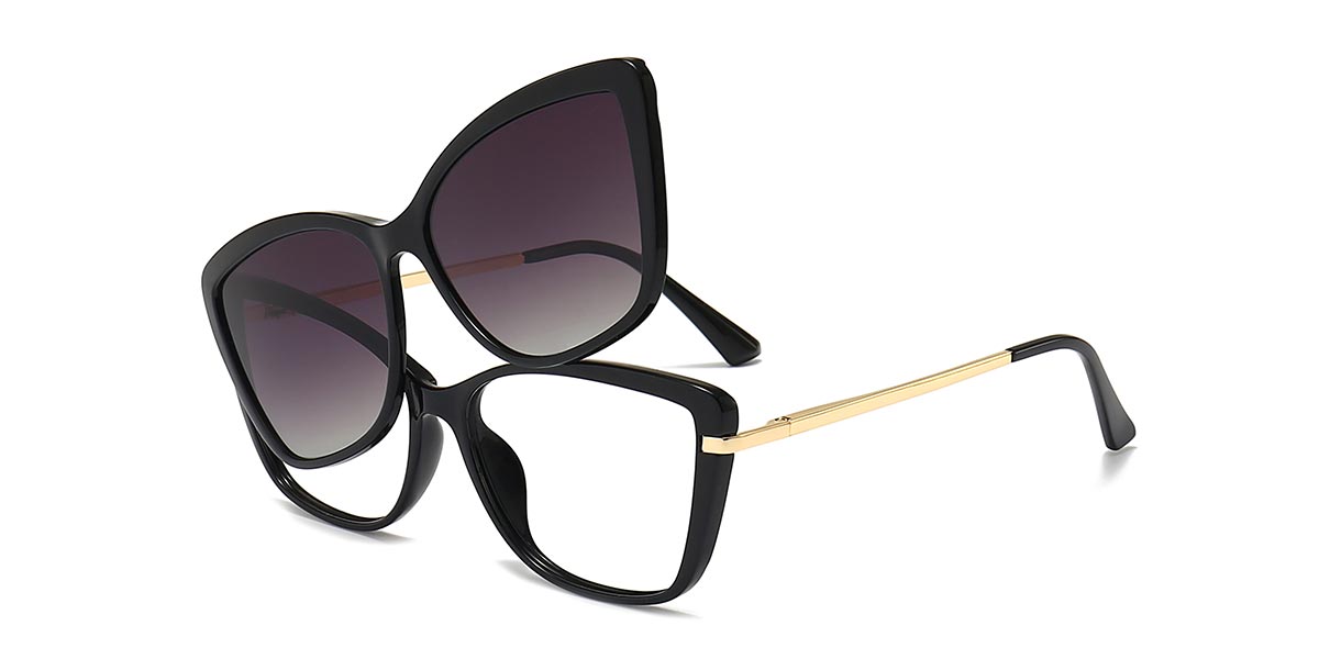 Black Zoe - Cat eye Clip-On Sunglasses