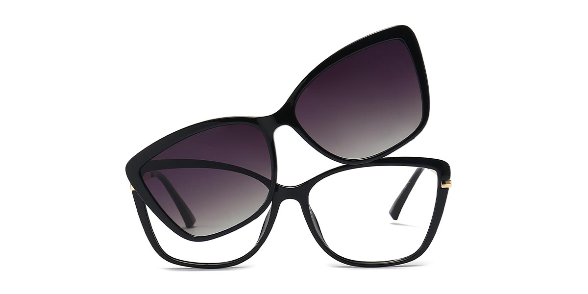 Black - Cat eye Clip-On Sunglasses - Zoe